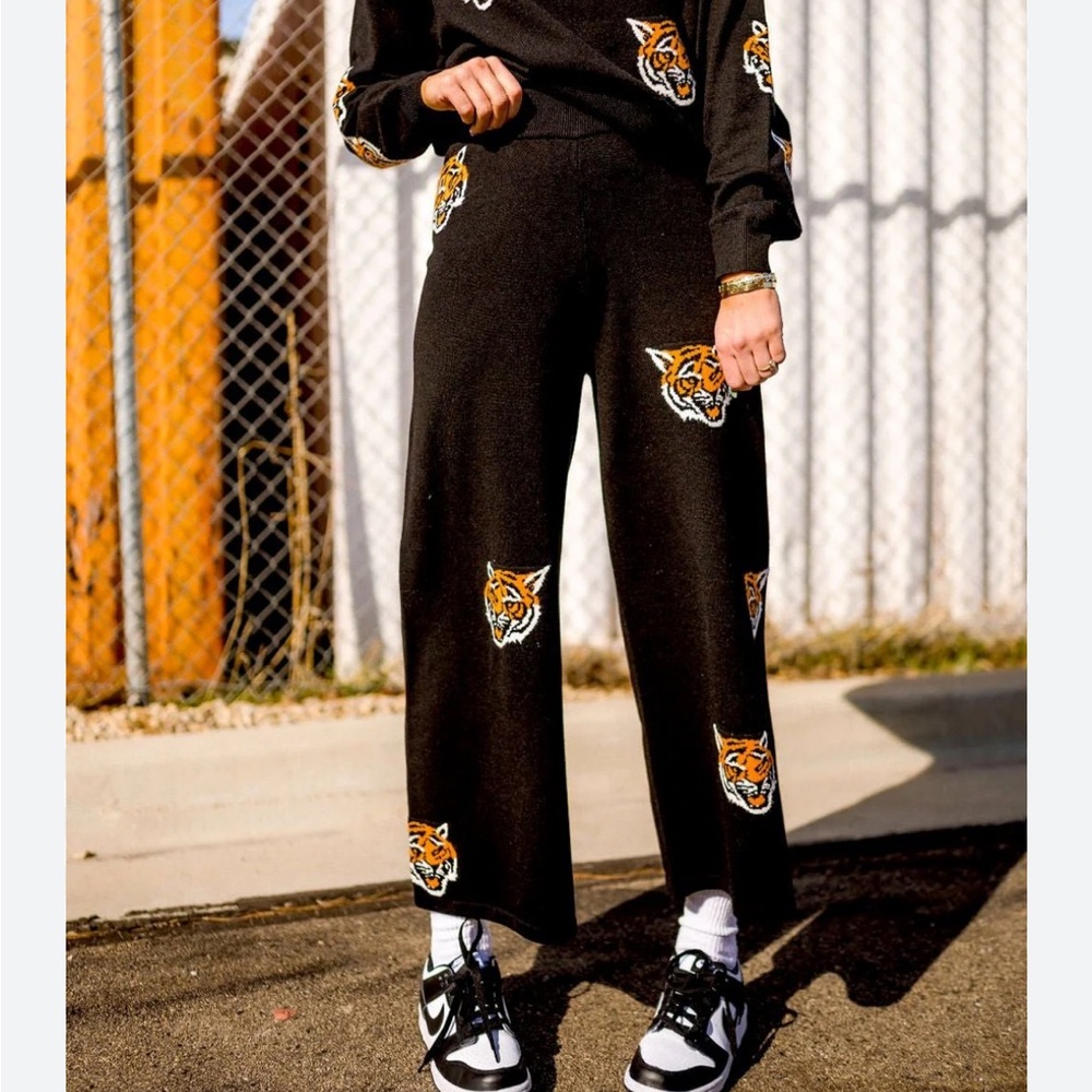 Dressed in LALA Black Tiger Pattern Cropped Pants fierce female